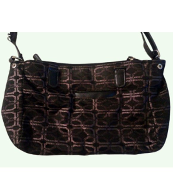 Women's Black Coach Purse w/ Gold Pattern Print Approximate 15in. X 9 in. - Picture 3 of 6
